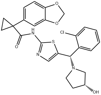 1-(1,3-Benzodioxol-5-yl)-N-[5-[(S)-(2-chlorophenyl)[(3R)-3-hydroxy-1-pyrrolidinyl]methyl]-2-thiazolyl]-cyclopropanecarboxamide|1-(1,3-苯并二氧戊環(huán)-5-基)-N-[5-[(S)-(2-氯苯基)[(3R)-3-羥基-1-吡咯烷基]甲基]-2-噻唑基]環(huán)丙烷甲酰胺