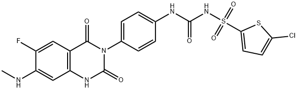 5-Chloro-N-[[[4-[6-fluoro-1,4-dihydro-7-(methylamino)-2,4-dioxo-3(2H)-quinazolinyl]phenyl]amino]carbonyl]-2-thiophenesulfonamide Struktur