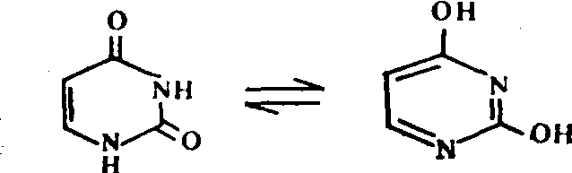 尿嘧啶異構體:酮式(2,4-2氧嘧啶) 與 烯醇式(2,4-2羥基嘧啶