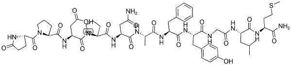 GLP-PRO-ASP-PRO-ASN-ALA-PHE-TYR-GLY-LEU-MET-NH2