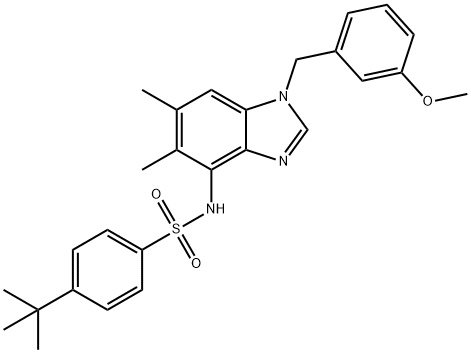 4-(TERT-BUTYL)-N-[1-(3-METHOXYBENZYL)-5,6-DIMETHYL-1H-1,3-BENZIMIDAZOL-4-YL]BENZENESULFONAMIDE Struktur