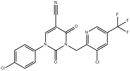 1-(4-CHLOROPHENYL)-3-([3-CHLORO-5-(TRIFLUOROMETHYL)-2-PYRIDINYL]METHYL)-2,4-DIOXO-1,2,3,4-TETRAHYDRO-5-PYRIMIDINECARBONITRILE Struktur