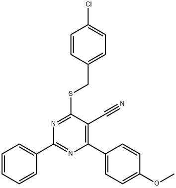 4-[(4-CHLOROBENZYL)SULFANYL]-6-(4-METHOXYPHENYL)-2-PHENYL-5-PYRIMIDINECARBONITRILE Struktur