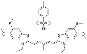 3-ETHYL-2-[5-(3-ETHYL-5-METHOXY-6-METHYL MERCAPTO-2-BENZOTHIAZOLINYLIDENE)-1,3-PENTADIENYL)-5-METHOXY-6-METHYLMERCAPTO-BENZOTHIAZOLIUM PARATOLUENESULFONATE Struktur