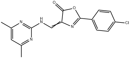 2-(4-CHLOROPHENYL)-4-([(4,6-DIMETHYL-2-PYRIMIDINYL)AMINO]METHYLENE)-1,3-OXAZOL-5(4H)-ONE Struktur