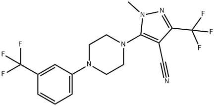 1-METHYL-3-(TRIFLUOROMETHYL)-5-(4-[3-(TRIFLUOROMETHYL)PHENYL]PIPERAZINO)-1H-PYRAZOLE-4-CARBONITRILE Struktur