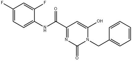 1-BENZYL-N-(2,4-DIFLUOROPHENYL)-6-HYDROXY-2-OXO-1,2-DIHYDRO-4-PYRIMIDINECARBOXAMIDE Struktur