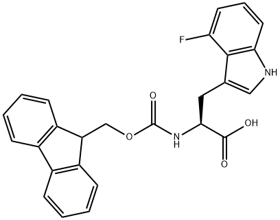 2-{[(9H-fluoren-9-ylmethoxy)carbonyl]amino}-3-(4-fluoro-1H-indol-3-yl)propanoic acid Struktur