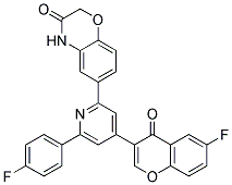 6-[4-(6-FLUORO-4-OXO-4H-CHROMEN-3-YL)-6-(4-FLUORO-PHENYL)-PYRIDIN-2-YL]-4H-BENZO[1,4]OXAZIN-3-ONE Struktur