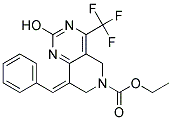 8-(E)-Benzylidene-6-ethoxycarbonyl-5,6,7,8-tetrahydro-2-hydroxy-4-(trifluoromethyl)pyrido-[4,3-d]-pyrimidine Struktur