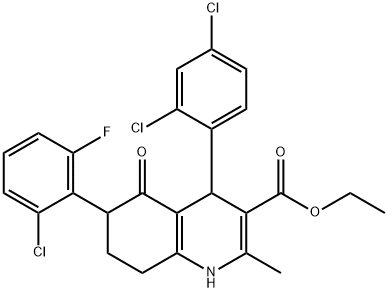 ETHYL 6-(2-CHLORO-6-FLUOROPHENYL)-4-(2,4-DICHLOROPHENYL)-2-METHYL-5-OXO-1,4,5,6,7,8-HEXAHYDRO-3-QUINOLINECARBOXYLATE Struktur
