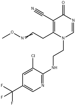 1-(2-([3-CHLORO-5-(TRIFLUOROMETHYL)-2-PYRIDINYL]AMINO)ETHYL)-6-[2-(METHOXYIMINO)ETHYL]-4-OXO-1,4-DIHYDRO-5-PYRIMIDINECARBONITRILE Struktur