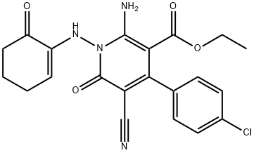 ETHYL 2-AMINO-4-(4-CHLOROPHENYL)-5-CYANO-6-OXO-1-[(6-OXO-1-CYCLOHEXENYL)AMINO]-1,6-DIHYDRO-3-PYRIDINECARBOXYLATE Struktur