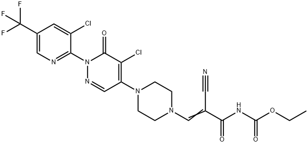 ETHYL N-[3-(4-(5-CHLORO-1-[3-CHLORO-5-(TRIFLUOROMETHYL)-2-PYRIDINYL]-6-OXO-1,6-DIHYDRO-4-PYRIDAZINYL)PIPERAZINO)-2-CYANOACRYLOYL]CARBAMATE Struktur