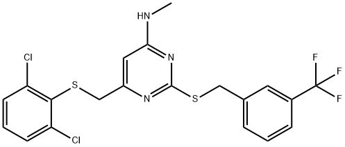 6-([(2,6-DICHLOROPHENYL)SULFANYL]METHYL)-N-METHYL-2-([3-(TRIFLUOROMETHYL)BENZYL]SULFANYL)-4-PYRIMIDINAMINE Struktur