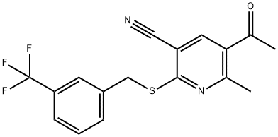 5-ACETYL-6-METHYL-2-([3-(TRIFLUOROMETHYL)BENZYL]SULFANYL)NICOTINONITRILE Struktur