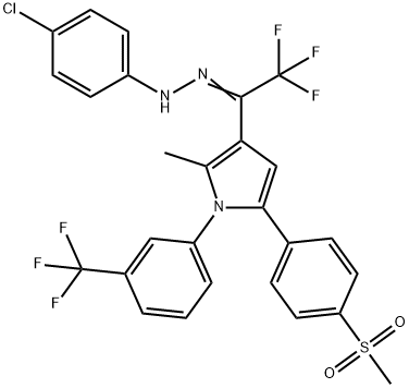 2,2,2-TRIFLUORO-1-(2-METHYL-5-[4-(METHYLSULFONYL)PHENYL]-1-[3-(TRIFLUOROMETHYL)PHENYL]-1H-PYRROL-3-YL)-1-ETHANONE N-(4-CHLOROPHENYL)HYDRAZONE Struktur