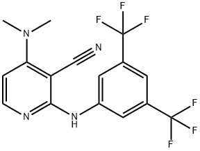 2-[3,5-BIS(TRIFLUOROMETHYL)ANILINO]-4-(DIMETHYLAMINO)NICOTINONITRILE Struktur