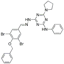 (E)-4-(2-(4-(BENZYLOXY)-3,5-DIBROMOBENZYLIDENE)HYDRAZINYL)-N-PHENYL-6-(PYRROLIDIN-1-YL)-1,3,5-TRIAZIN-2-AMINE Struktur