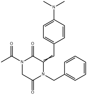 1-ACETYL-4-BENZYL-3-([4-(DIMETHYLAMINO)PHENYL]METHYLENE)TETRAHYDRO-2,5-PYRAZINEDIONE Structure