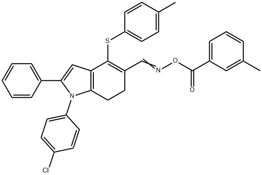 1-(4-CHLOROPHENYL)-5-(([(3-METHYLBENZOYL)OXY]IMINO)METHYL)-4-[(4-METHYLPHENYL)SULFANYL]-2-PHENYL-6,7-DIHYDRO-1H-INDOLE Structure