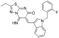 2-ETHYL-6-[1-(2-FLUORO-BENZYL)-1H-INDOL-3-YLMETHYLENE]-5-IMINO-5,6-DIHYDRO-[1,3,4]THIADIAZOLO[3,2-A]PYRIMIDIN-7-ONE Struktur