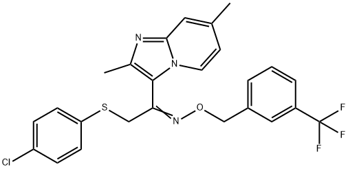 2-[(4-CHLOROPHENYL)SULFANYL]-1-(2,7-DIMETHYLIMIDAZO[1,2-A]PYRIDIN-3-YL)-1-ETHANONE O-[3-(TRIFLUOROMETHYL)BENZYL]OXIME Struktur