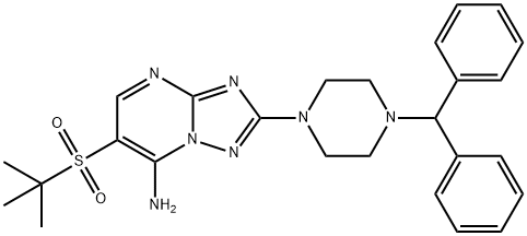 2-(4-BENZHYDRYLPIPERAZINO)-6-(TERT-BUTYLSULFONYL)[1,2,4]TRIAZOLO[1,5-A]PYRIMIDIN-7-AMINE Struktur