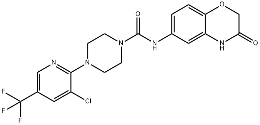 4-[3-CHLORO-5-(TRIFLUOROMETHYL)-2-PYRIDINYL]-N-(3-OXO-3,4-DIHYDRO-2H-1,4-BENZOXAZIN-6-YL)TETRAHYDRO-1(2H)-PYRAZINECARBOXAMIDE Struktur