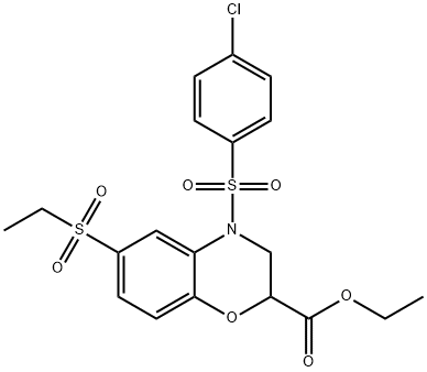 ETHYL 4-[(4-CHLOROPHENYL)SULFONYL]-6-(ETHYLSULFONYL)-3,4-DIHYDRO-2H-1,4-BENZOXAZINE-2-CARBOXYLATE Struktur