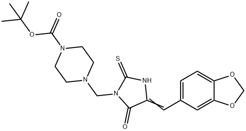 TERT-BUTYL 4-([4-(1,3-BENZODIOXOL-5-YLMETHYLENE)-5-OXO-2-THIOXO-1-IMIDAZOLIDINYL]METHYL)TETRAHYDRO-1(2H)-PYRAZINECARBOXYLATE Struktur