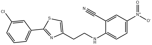 2-((2-[2-(3-CHLOROPHENYL)-1,3-THIAZOL-4-YL]ETHYL)AMINO)-5-NITROBENZENECARBONITRILE Struktur