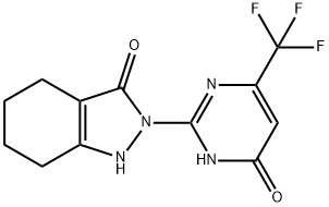2-[6-OXO-4-(TRIFLUOROMETHYL)-1,6-DIHYDRO-2-PYRIMIDINYL]-1,2,4,5,6,7-HEXAHYDRO-3H-INDAZOL-3-ONE Struktur