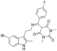 (E)-5-((2-(5-BROMO-2-METHYL-1H-INDOL-3-YL)ETHYLIMINO)(4-FLUOROPHENYL)METHYL)-1,3-DIMETHYLPYRIMIDINE-2,4,6(1H,3H,5H)-TRIONE Struktur