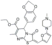 (E)-ETHYL 5-(BENZO[D][1,3]DIOXOL-5-YL)-7-METHYL-2-((5-(4-METHYLPIPERAZIN-1-YL)FURAN-2-YL)METHYLENE)-3-OXO-3,5-DIHYDRO-2H-THIAZOLO[3,2-A]PYRIMIDINE-6-CARBOXYLATE Struktur