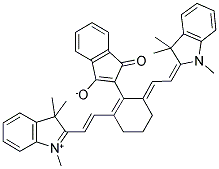 1-OXO-2-(6-[(E)-2-(1,3,3-TRIMETHYL-1,3-DIHYDRO-2H-INDOL-2-YLIDENE)ETHYLIDENE]-2-[(E)-2-(1,3,3-TRIMETHYL-3H-INDOLIUM-2-YL)ETHENYL]-1-CYCLOHEXEN-1-YL)-1H-INDEN-3-OLATE Struktur