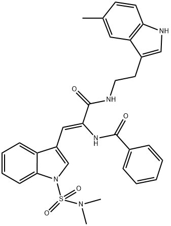 (Z)-N-(1-(1-(N,N-DIMETHYLSULFAMOYL)-1H-INDOL-3-YL)-3-(2-(5-METHYL-1H-INDOL-3-YL)ETHYLAMINO)-3-OXOPROP-1-EN-2-YL)BENZAMIDE Struktur