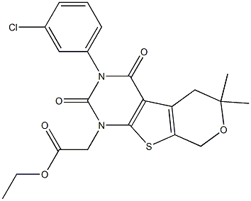 ETHYL 2-[3-(3-CHLOROPHENYL)-6,6-DIMETHYL-2,4-DIOXO-3,4,5,8-TETRAHYDRO-2H-PYRANO[4',3':4,5]THIENO[2,3-D]PYRIMIDIN-1(6H)-YL]ACETATE Struktur