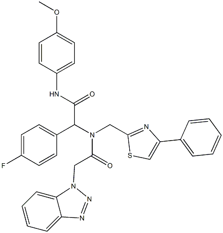 2-(2-(1H-BENZO[D][1,2,3]TRIAZOL-1-YL)-N-((4-PHENYLTHIAZOL-2-YL)METHYL)ACETAMIDO)-2-(4-FLUOROPHENYL)-N-(4-METHOXYPHENYL)ACETAMIDE Structure