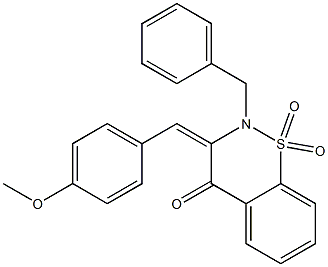 (3E)-2-BENZYL-3-(4-METHOXYBENZYLIDENE)-2,3-DIHYDRO-4H-1,2-BENZOTHIAZIN-4-ONE 1,1-DIOXIDE Struktur