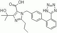 CAS 登錄號：144689-24-7, 奧美沙坦, 4-(1-羥基-1-甲基乙基)-2-丙基-1-[2'-(四唑-5-基)苯基]苯基]甲基咪唑-5-羧酸